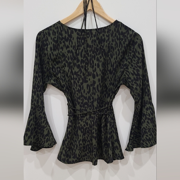 Leopard Print Wrap Top - Green - Picture 4 of 6